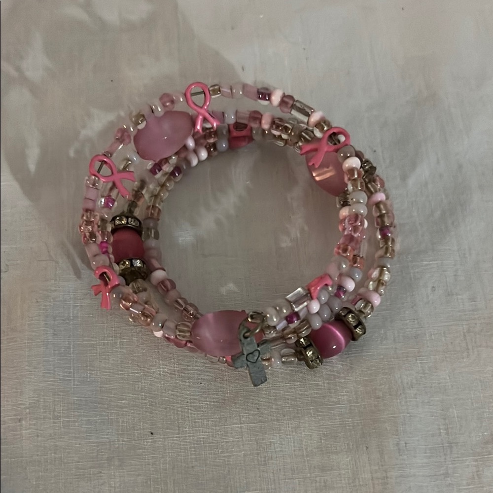Pink Awareness Beaded Bracelet